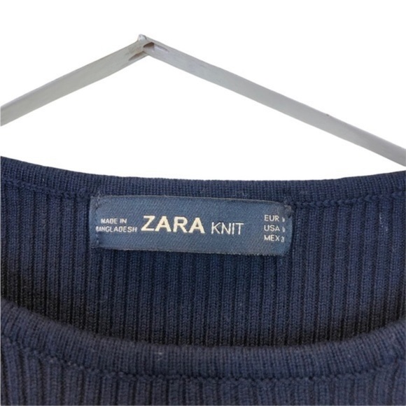 Zara Knit Navy Blue Stripe Sweater Top - Picture 3 of 7